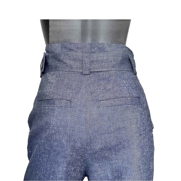 A.L.C. Pant High Waist Belt 0/2 Indigo Blue Chambray Italian Linen Tapered Ankle - Picture 12 of 15